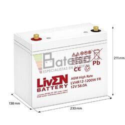 Bater�a 12 Voltios 58 Amperios LVHR12-1200W | Liven Battery
